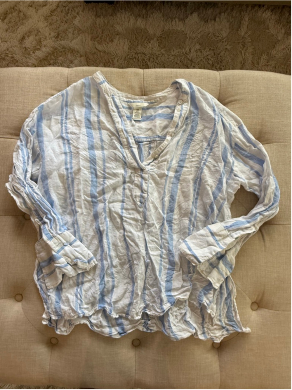 Women's H&M White & Blue Striped Linen Blouse M